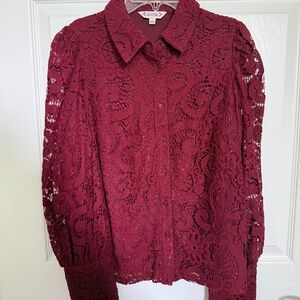 Small Nanette by Nanette Lepore Red Lace Button Up Blouse